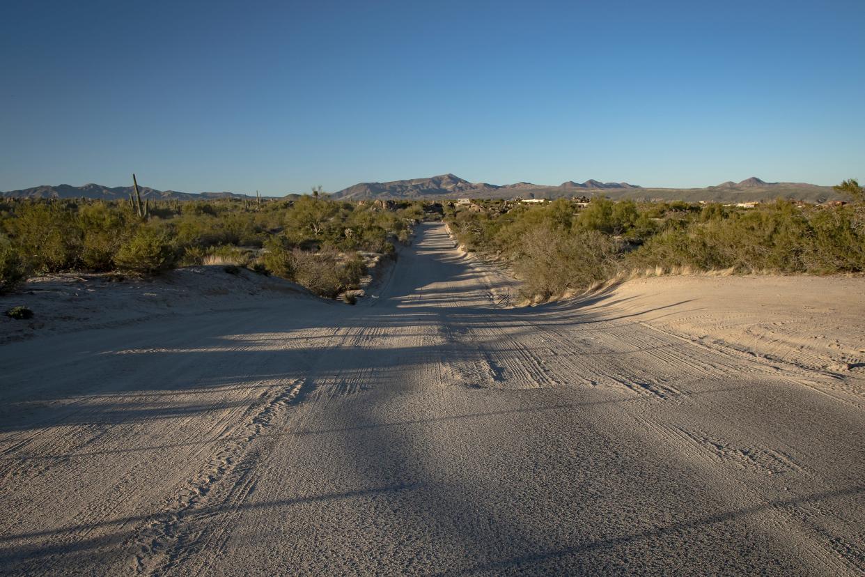 A view of the end of a paved road in Rio Verde Foothills on Feb. 12, 2022.