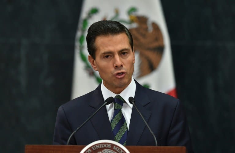 Mexican President Enrique Pena Nieto speaks during a joint press conference with US presidential candidate Donald Trump in Mexico City on August 31, 2016