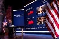 Democratic U.S. presidential nominee Biden takes part in a health briefing in Wilmington