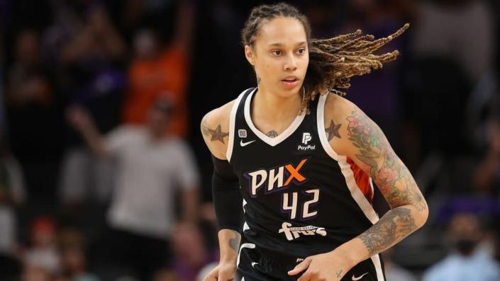 Brittney Griner #42 of the Phoenix Mercury during the first half in Game Four of the 2021 WNBA semifinals at Footprint Center on October 06