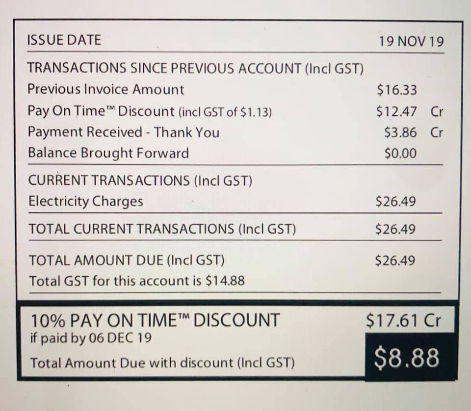 Brisbane resident Michael Farmer-Trickett's $8.88 electricity bill, posted on social media.