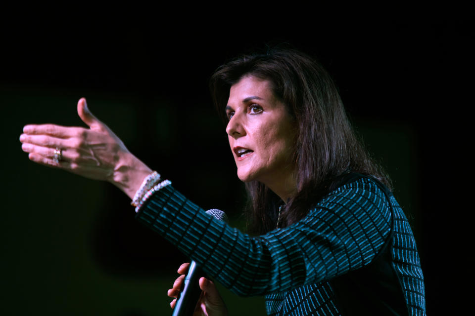 Nikki Haley speaks during a campaign event at Sawyer Park Icehouse in Spring, Texas, on March 4.