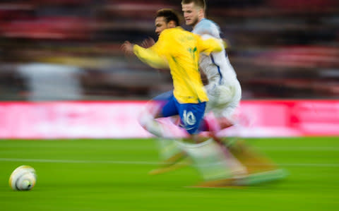 Neymar goes past Eric Dier - Credit: CameraSport via Getty Images