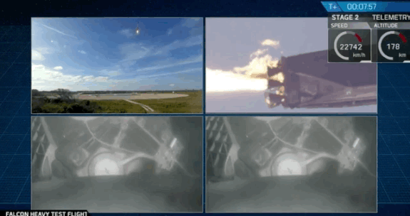 Two SpaceX rocket boosters landing together in Florida.