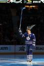 OTTAWA, ON - JANUARY 28: Dion Phaneuf #3 of the Toronto Maple Leafs and team Chara skates on the ice during introductions prior to the 2012 Molson Canadian NHL All-Star Skills Competition at Scotiabank Place on January 28, 2012 in Ottawa, Ontario, Canada. (Photo by Bruce Bennett/Getty Images)