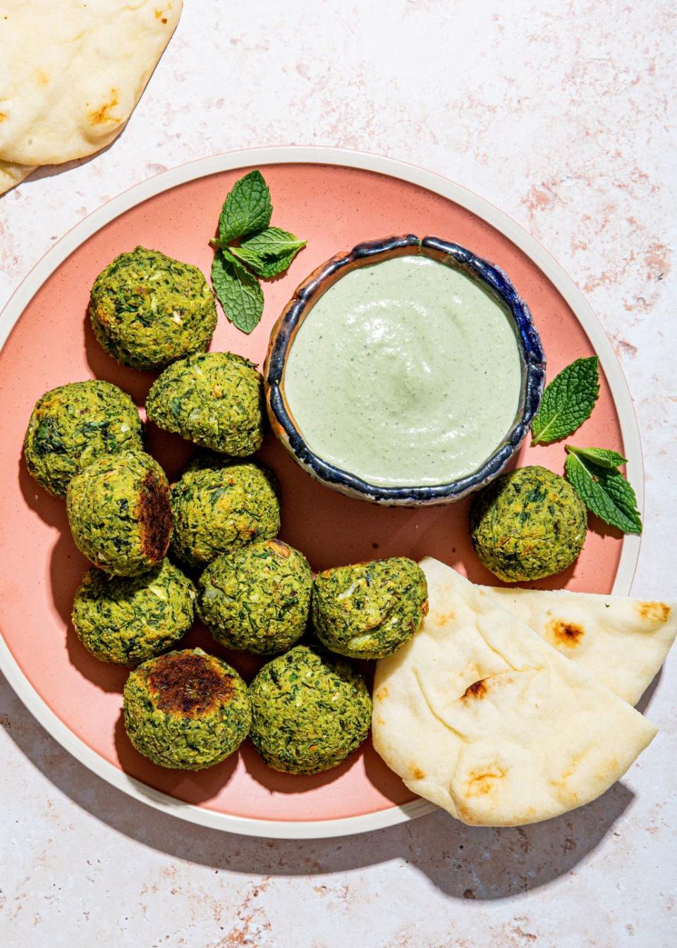 Herby Baked Falafel Bites with Spicy Mint Tahini Dip