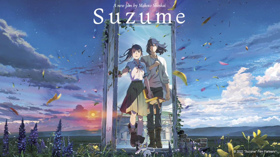 En esta imagen proporcionada por Crunchyroll, una escena de "Suzume", una película animada escrita y dirigida por Makato Shinkai. El cineasta japonés aún no sabe la historia que contará en su próxima película, solo que será sobre lo que mejor sabe hacer. Estará ambientada en Japón y protagonizada por alguien con un corazón de oro que sin miedo hace un viaje hacia la mayoría de edad. (Crunchyroll vía AP)