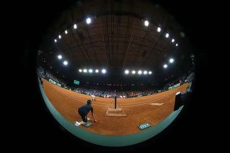 Tennis - Belgium v Great Britain - Davis Cup Final - Flanders Expo, Ghent, Belgium - 28/11/15 Men's Doubles - General view during the match between Great Britain's Andy Murray, Jamie Murray and Belgium's Steve Darcis and David Goffin Action Images via Reuters / Jason Cairnduff Livepic