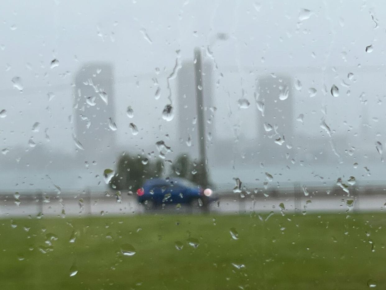 Originally the agency said meteorologists were tracking a line of thunderstorms from 20 km north of Windsor to 20 km south of Amherstburg, moving northeast at 70 km/h. (Samantha Craggs/CBC - image credit)