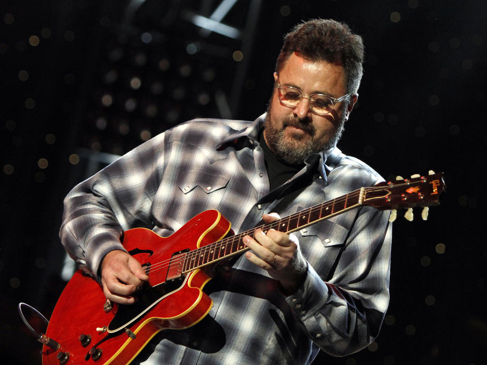 Vince Gill performed at All My Friends: Celebrating The Songs and Voice of Gregg Allman on Friday, Jan. 10, 2014 in Atlanta, Ga. (Photo by Dan Harr/Invision/AP)