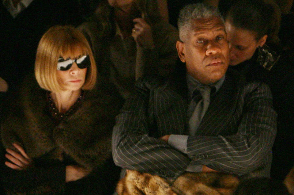 Editor in chief of Vouge Anna Wintour and Andre Leon Talley watching the Vera Wang fashion show on Feb. 6, 2008. - Credit: SplashNews.com