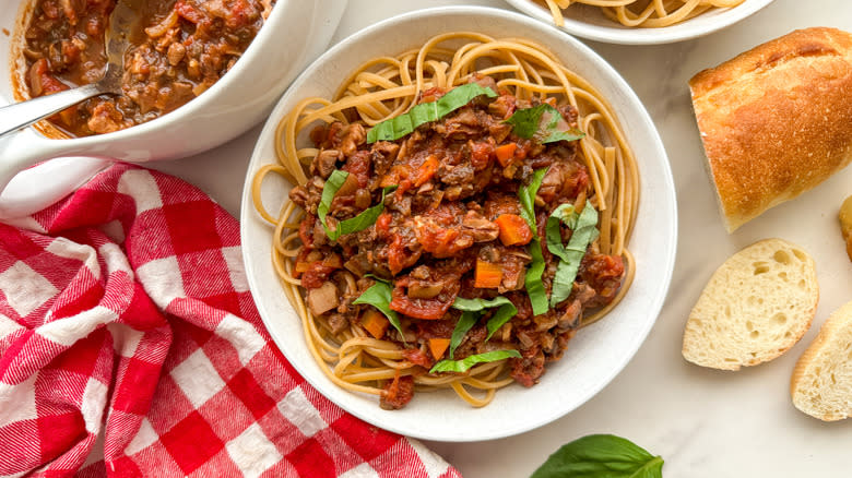 bowl of pasta with sauce