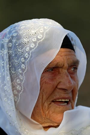 Muftia, the grandmother of U.S. congresswoman Rashida Tlaib, looks on as she sits outside her house in the village of Beit Ur Al-Fauqa in the Israeli-occupied West Bank