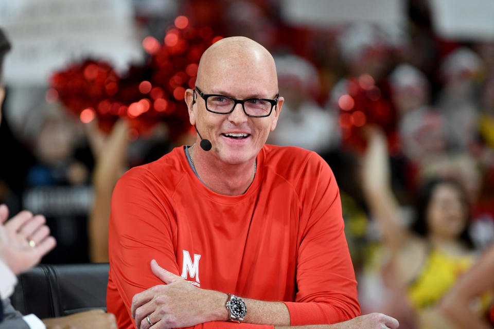 COLLEGE PARK, MD - FEBRUARY 29:  Scott Van Pelt talks during ESPN College GameDay before the game between the Maryland Terrapins and the Michigan State Spartans in the Xfinity Center on February 29, 2020 in College Park, Maryland.  (Photo by G Fiume/Maryland Terrapins/Getty Images)