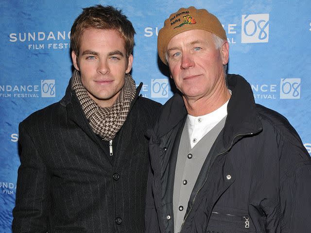 <p>Bryan Bedder/Getty</p> Chris Pine and father Robert Pine at the premiere of "Bottle Shock" in 2008