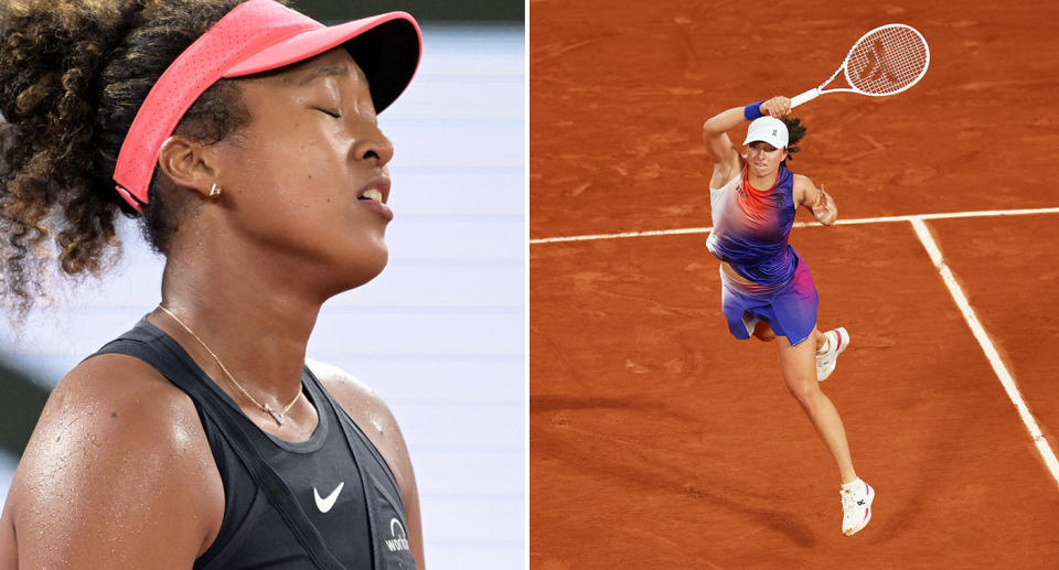 Pictured left to right, Naomi Osaka and Iga Swiatek at the French Open.