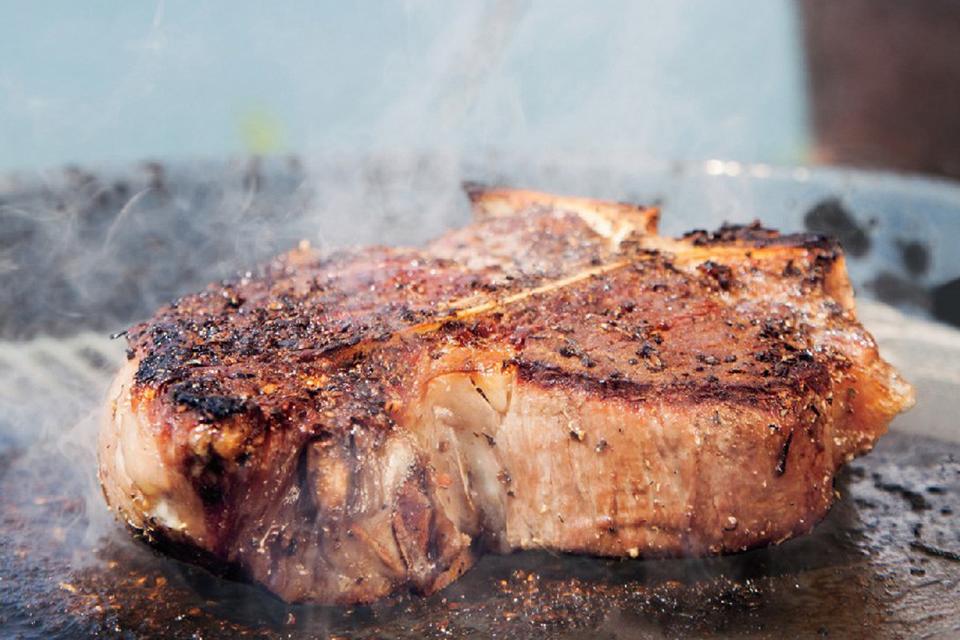 Slate-Grilled Porterhouse, Summer Vegetables, and Sourdough Bread