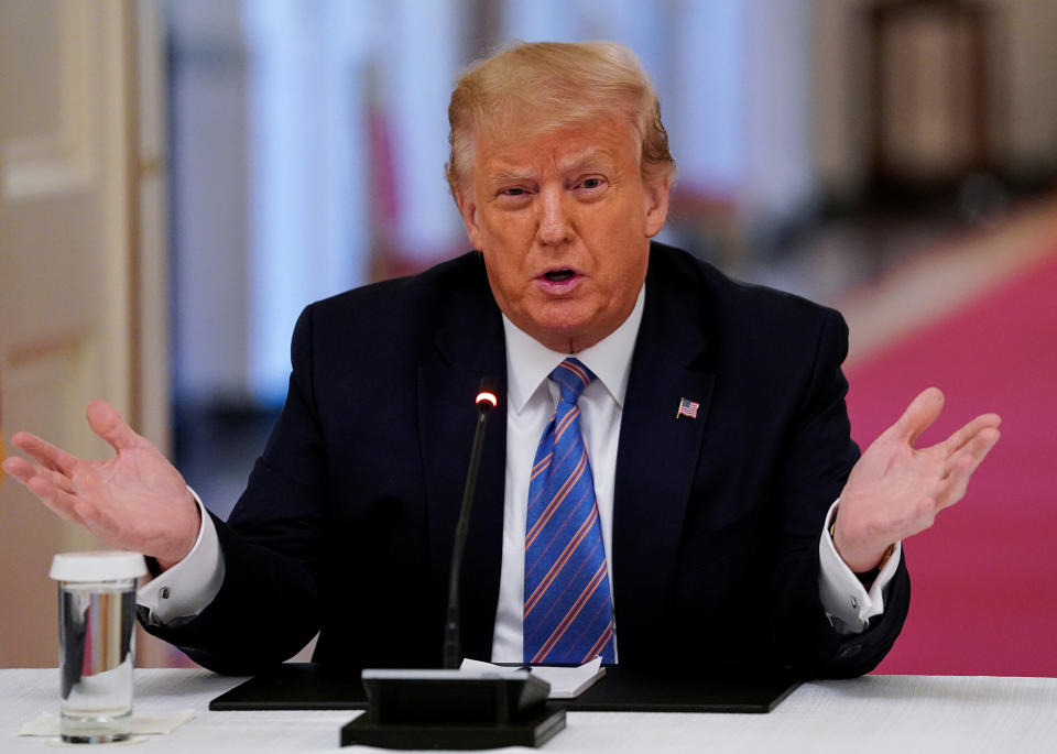 President Donald Trump demands that schools reopen during a meeting at the White House on July 7. (Photo: Kevin Lamarque / Reuters)