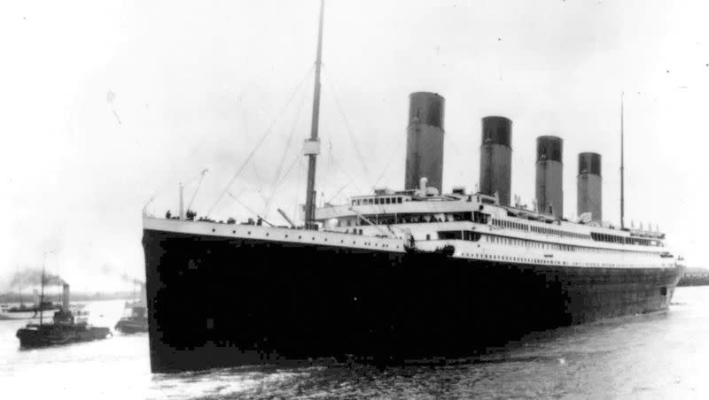 In this April 10, 1912, file photo, the Titanic leaves Southampton, England on her maiden voyage. Wendy Rush, the wife of OceanGate Expeditions CEO Stockton Rush, is reportedly descended from a couple that died on the Titanic.