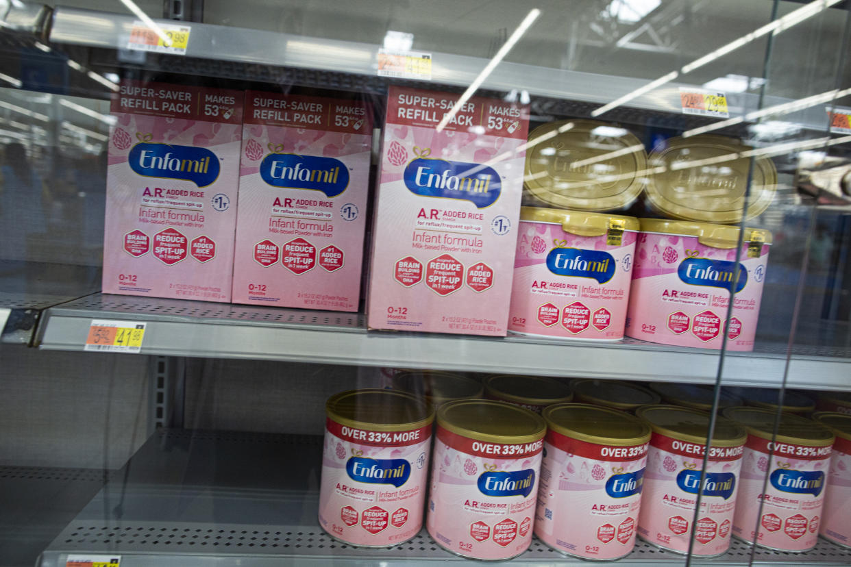 NORTH BERGEN, NJ - MAY 26:  Shelves are empty at a Walmart store during a baby formula shortage on May 26, 2022 in North Bergen, NJ.   A recent shortage of baby formula started when safety issues surfaced during inspections at a plant owned by a major supplier named Abbott Nutrition. (Photo by Kena Betancur/VIEWpress)