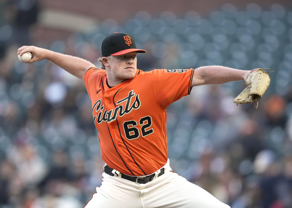 San Francisco Giants pitcher Logan Webb works against the Arizona Diamondbacks during the first inning of a baseball game in San Francisco, Friday, June 23, 2023. (AP Photo/Tony Avelar)