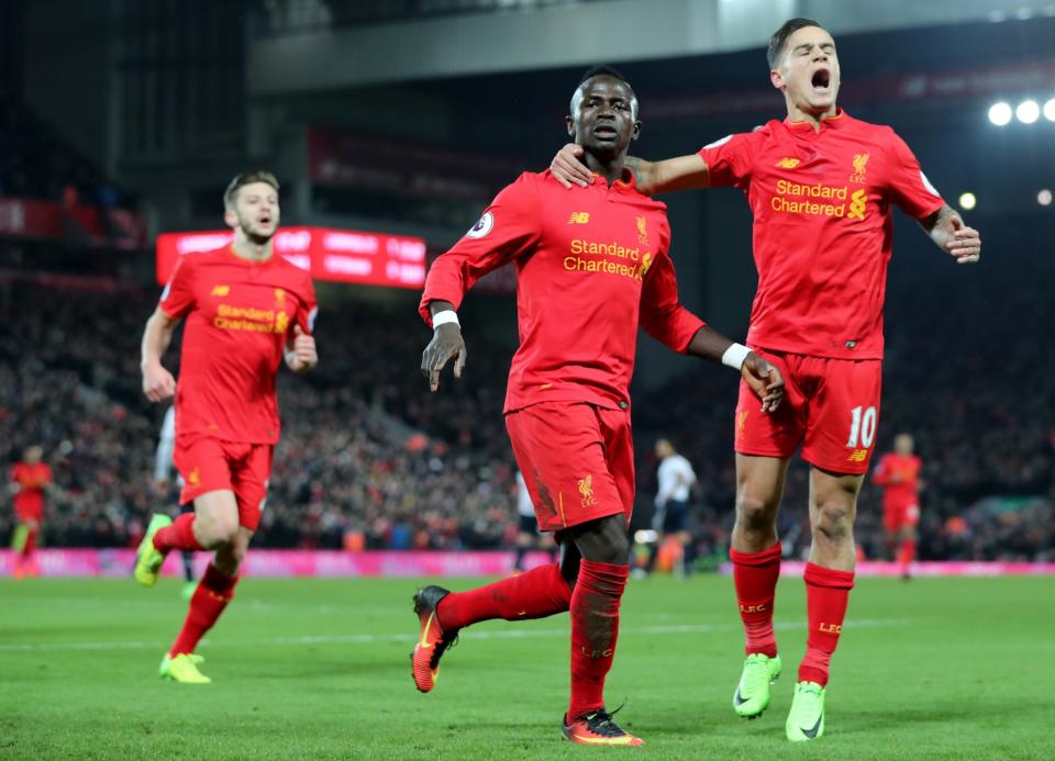 Sadio Mane celebrates scoring Liverpool's first goal