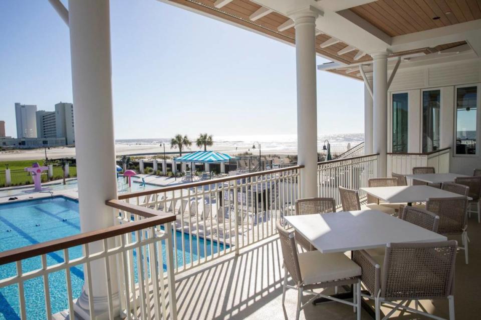 The new ocean front Dunes Beach Club, part of the Dunes Golf and Beach Club, is set to open April 16, 2024. The two-level, 15,000 square foot facility features both open air and enclosed dining, balconies, pools with cabanas, and a play areas for children. The Dunes Club hosts 870 members, their families and guests. April 12, 2024.