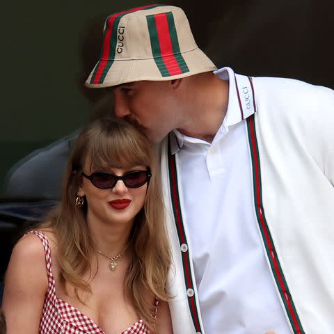 <p>Jamie Squire/Getty</p> Taylor Swift and Travis Kelce