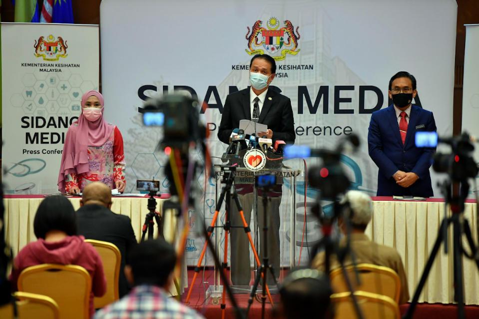 Health director-general Tan Sri Dr Noor Hisham Abdullah gives a press conference on Covid-19 at the Health Ministry in Putrajaya, January 4, 2021. — Bernama pic