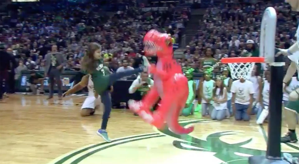 This, somehow, was not an offensive foul. (Screencap via Milwaukee Bucks)