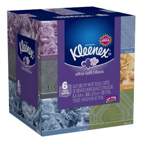 Kleenex Ultra Soft Facial Tissues 120 ct, 6 pk, <a href="http://www.target.com/p/kleenex-ultra-soft-facial-tissues-120-ct-6-pk/-/A-14736257?ref=tgt_adv_XSG10001&AFID=google_pla_df&LNM=14736257&CPNG=Grocery&kpid=14736257&LID=76pgs&ci_src=17588969&ci_sku=14736257&kpid=14736257&gclid=CIG1_ernqsICFXBp7Aod8wcAnA" target="_blank">target.com</a>, $9.49