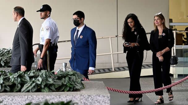 PHOTO: The family of Palestinian-American journalist Shireen Abu Akleh leave the State Department in Washington, DC, July 26, 2022, after meeting with US Secretary of State Antony Blinken. (Olivier Douliery/AFP via Getty Images)