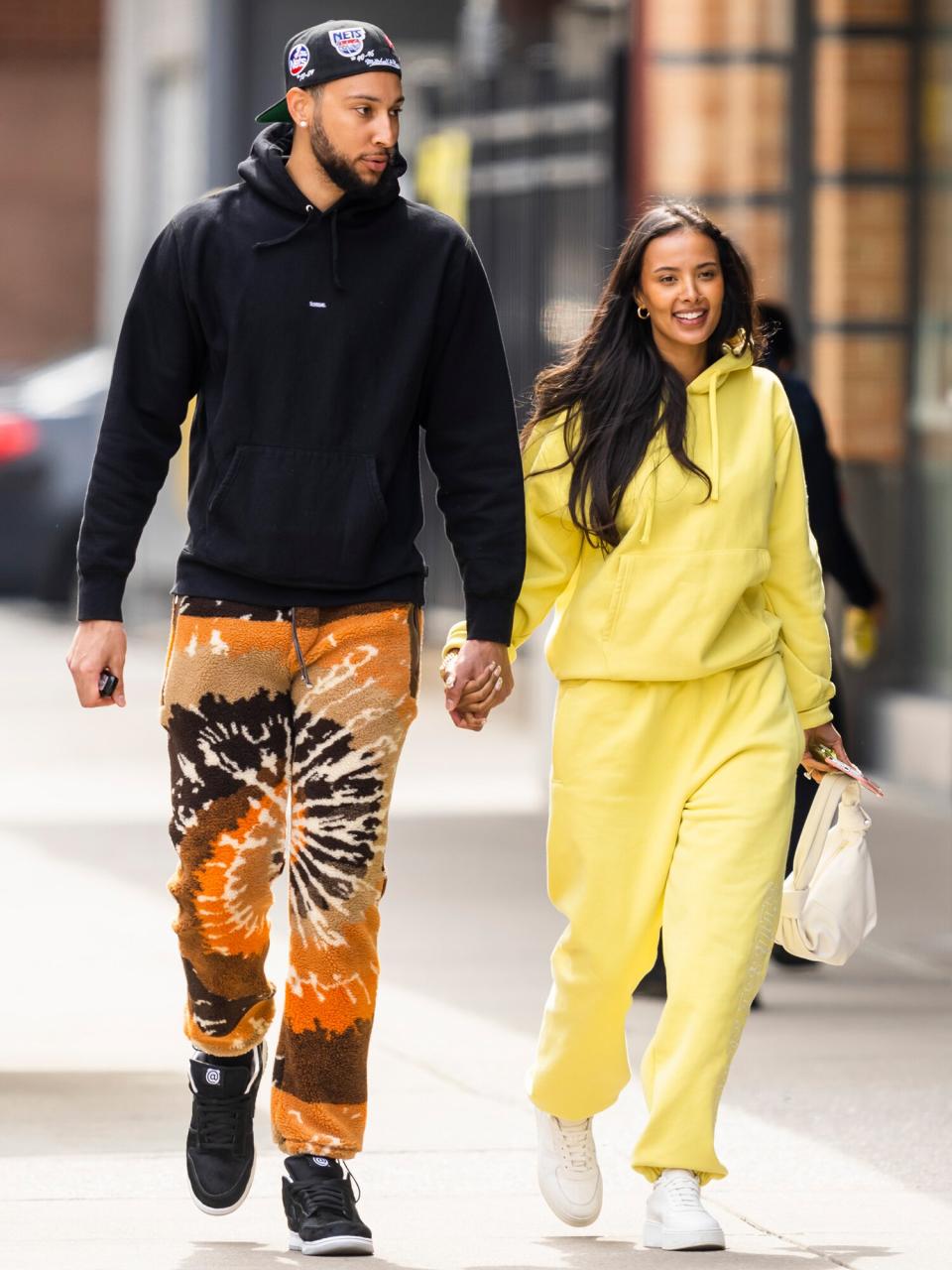 Ben Simmons (L) and Maya Jama are seen in Tribeca on April 04, 2022 in New York City