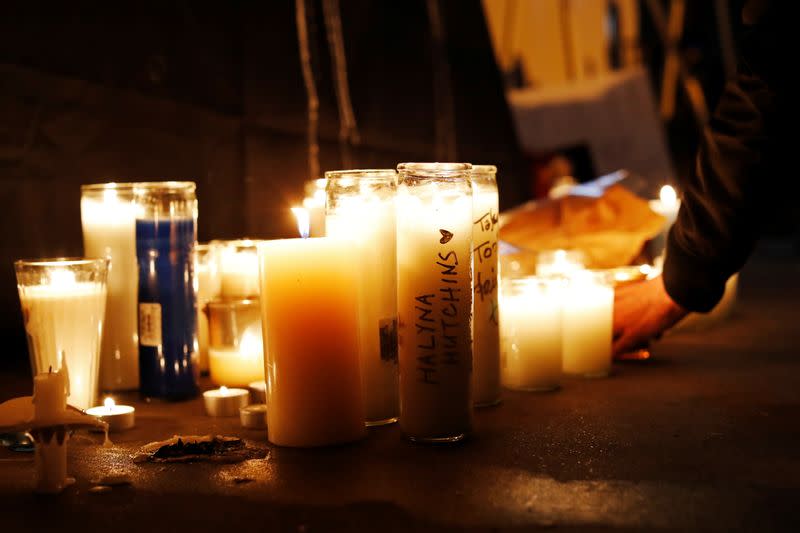 People attend a vigil for cinematographer Halyna Hutchins, who was fatally shot on the film set of "Rust", in Burbank