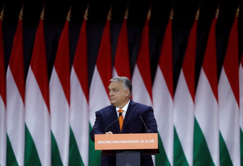 FILE PHOTO: Hungarian Prime Minister Orban delivers a speech during the Fidesz party congress in Budapest