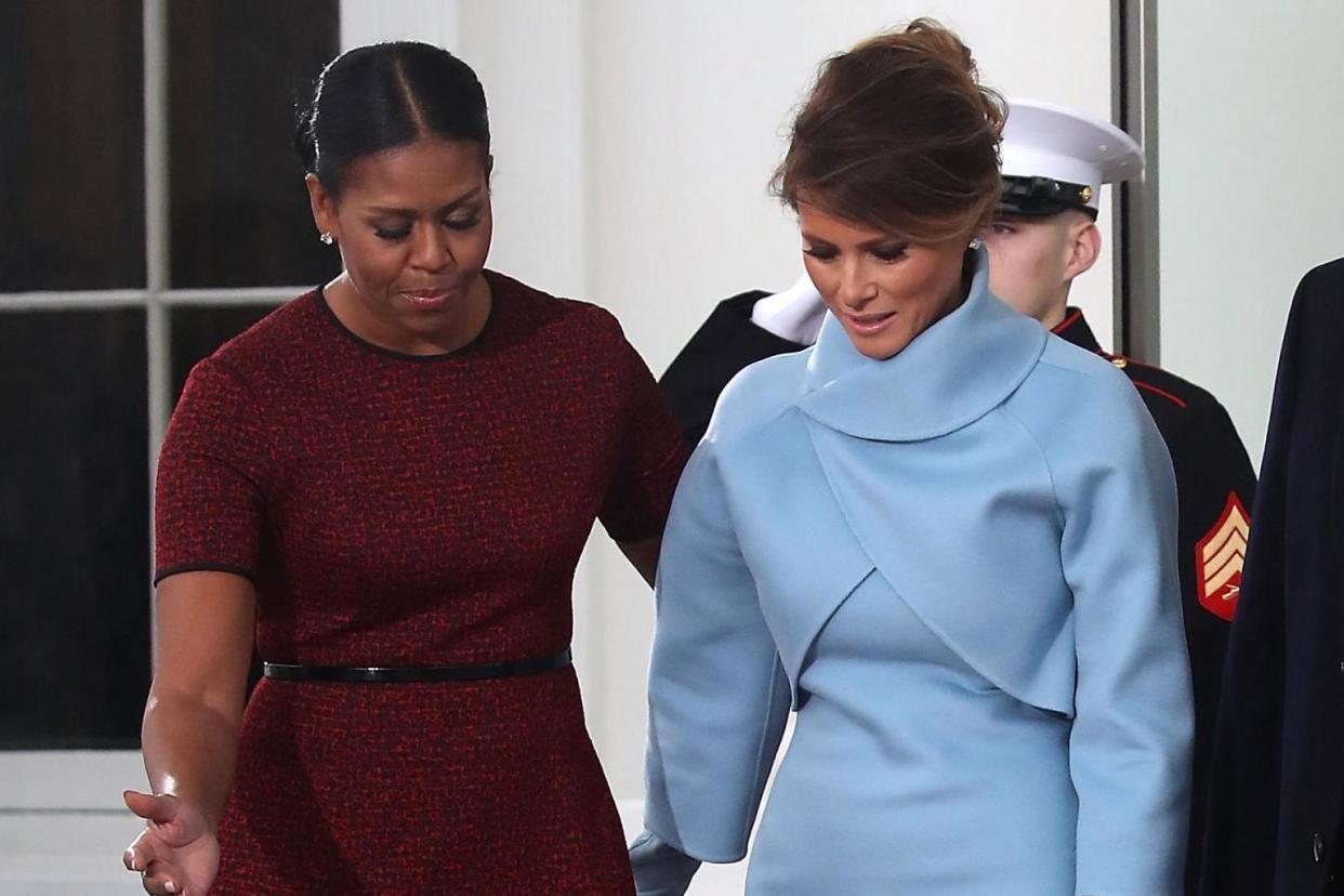 First lady Michelle Obama (L), greets Melania Trump at the White House for Donald Trump's Inauguration: Getty Images