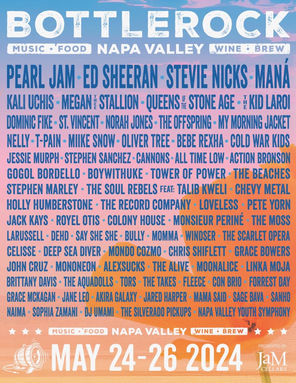 BottleRock Napa Reveals 2024 Lineup with Pearl Jam, Stevie Nicks, and