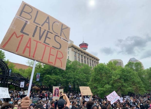 Thousands gathered in Calgary's Olympic Plaza on June 6, 2020 for a candlelight vigil in honour of victims of racism and police brutality. 