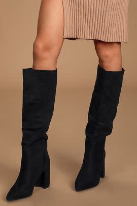 Trendy pointed-toe knee-high boots with a block heel