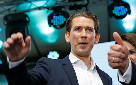 Austrian Chancellor Sebastian Kurz gestures during a meeting after European Parliament elections at the Austrian People's Party (OeVP) headquarters in Vienna, Austria, May 26, 2019. REUTERS/Leonhard Foeger