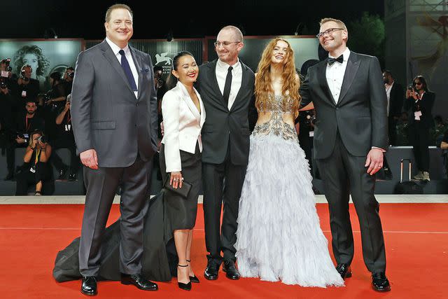 John Phillips/Getty From left: Brendan Fraser, Hong Chau, Darren Aronofsky, Sadie Sink and Samuel D. Hunter