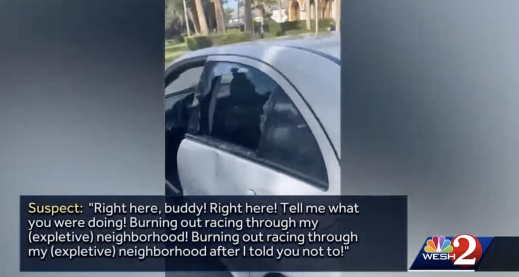 Two white men are accused of breaking the window on the car of a Black teen in Sanford, Florida, and demanding he leave their neighborhood. (WESH: YouTube Screenshot)