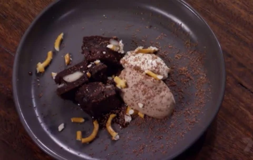 The second semi-final saw the SA pub mates serve brownie with chocolate stout mousse and coffee syrup. Source: Channel Seven