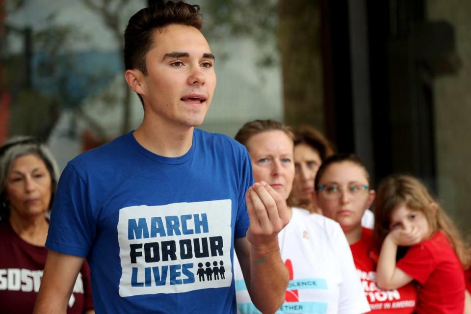 Parkland survivor David Hogg speaks during a news conference at the Broward County Government Center in Fort Lauderdale on Monday, Feb. 11, 2019, following the submission of 200 petitions to the Broward County Supervisor of Elections office as part of a ballot initiative to put on the 2020 election ballot a ban on the sale of military-grade weapons.