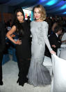 BEVERLY HILLS, CA - FEBRUARY 26: (L-R) TV personality Kim Kardashian and singer Miley Cyrus attend the 20th Annual Elton John AIDS Foundation Academy Awards Viewing Party at The City of West Hollywood Park on February 26, 2012 in Beverly Hills, California. (Photo by Larry Busacca/Getty Images for EJAF)