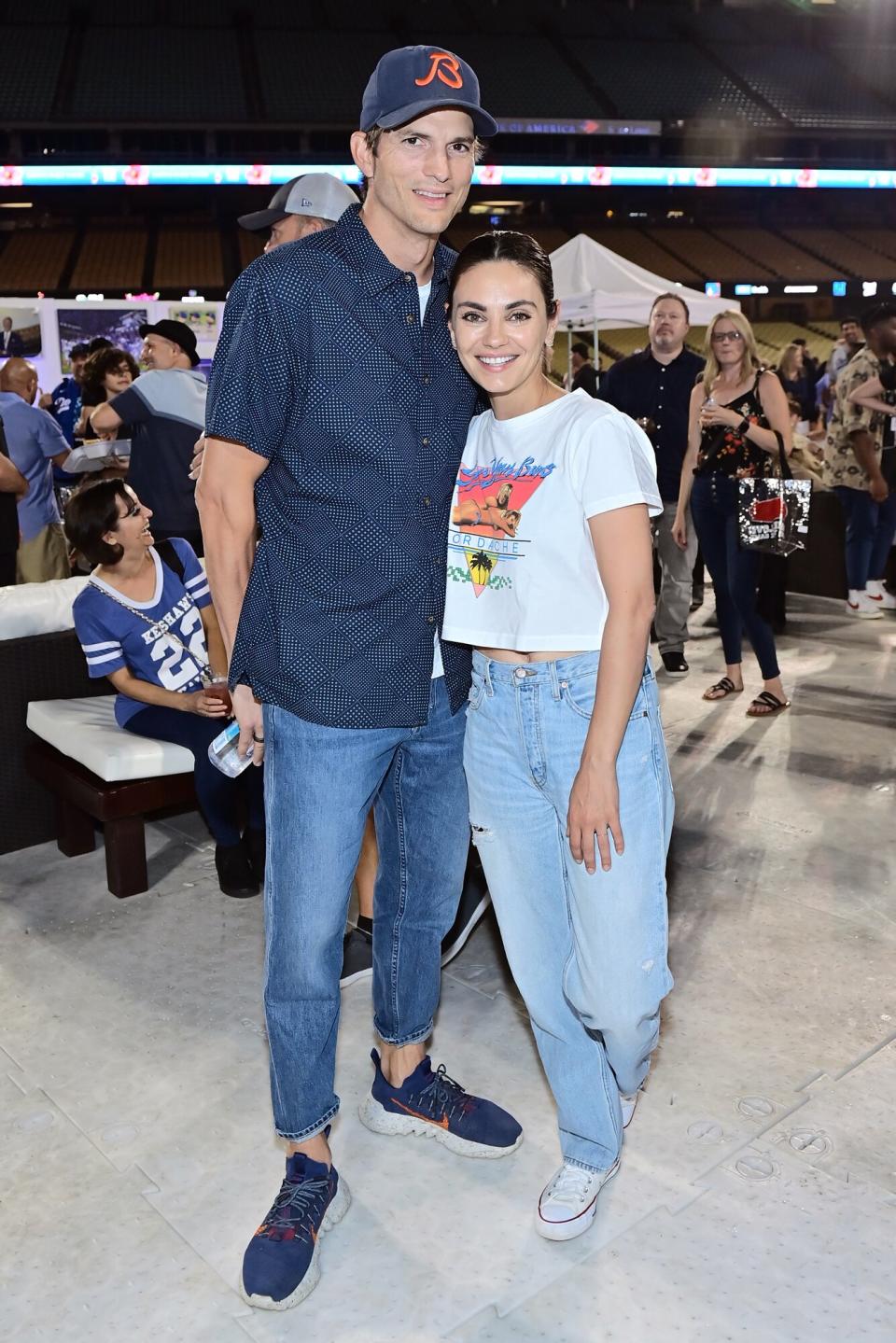 Mila Kunis and Ashton Kutcher attend Ping Pong 4 Purpose at Dodger Stadium presented by Skechers and UCLA Health on August 08, 2022 in Los Angeles, California. (Photo by Stefanie