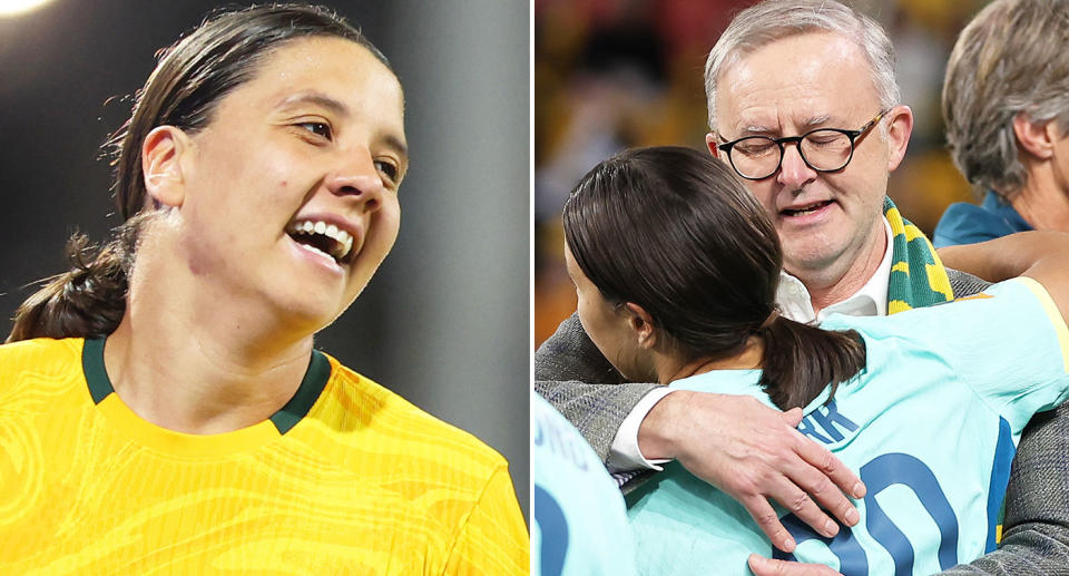 On the right is Australian Prime Minister Anthony Albanese and Matildas captain Sam Kerr.