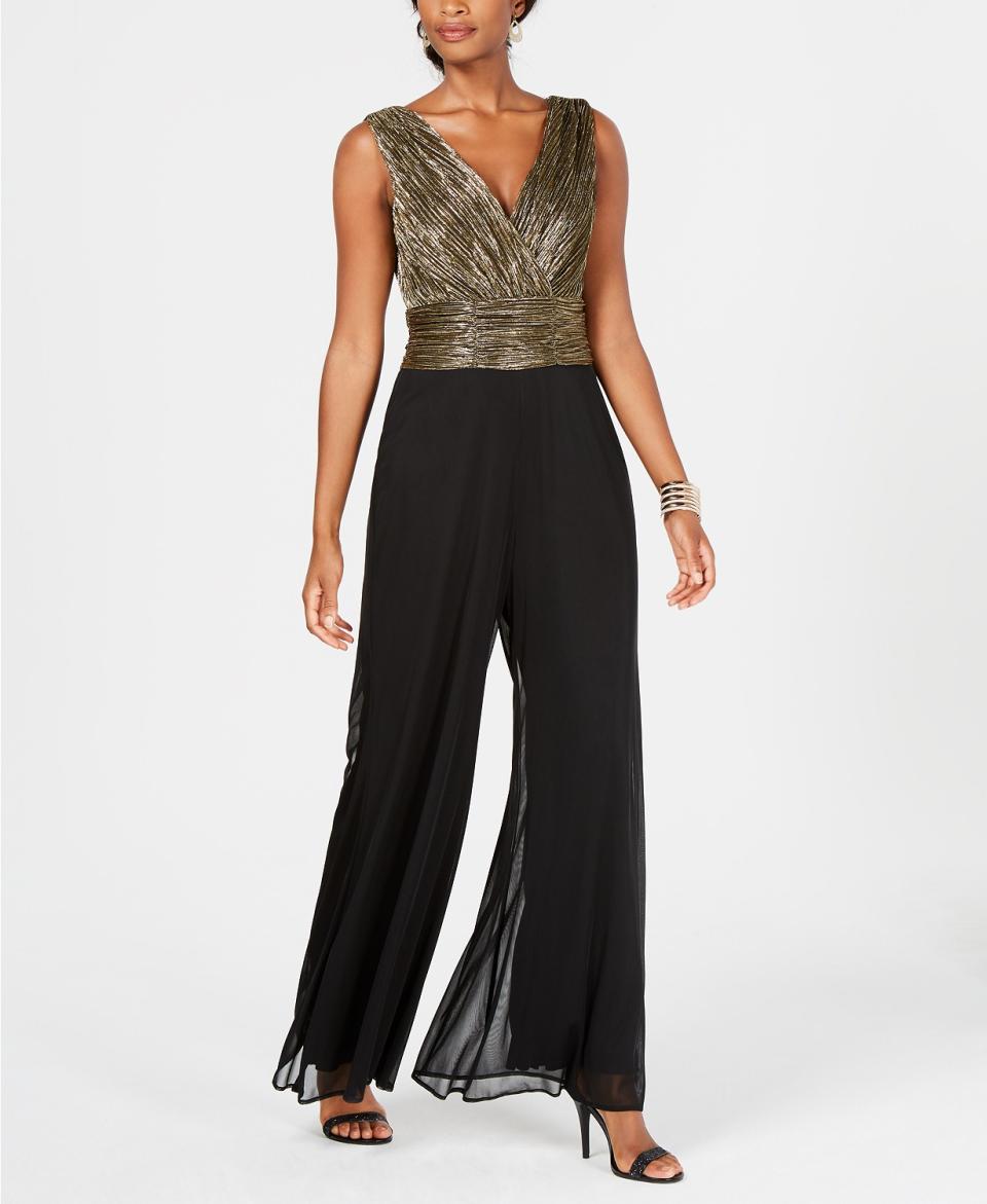 Connected Metallic-Crinkle Wrap Jumpsuit. (Photo: Macy’s)