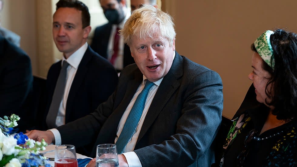 British Prime Minister Boris Johnson and Senators have a breakfast meeting during his visit to the U.S. Capitol in Washington, D.C., on Wednesday, September 22, 2021.