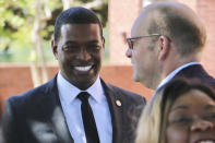 Environmental Protection Agency Administrator Michael Regan announces a new federal office of environmental justice at a ceremony in Warrenton, N.C., on Saturday, Sept. 24, 2022. (AP Photo/Hannah Schoenbaum)